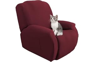 Jaotto Recliner Chair Covers Chair 4-Pieces, Stretch Recliner Chair Slipcover for Armchairs With Side Pocket, Non-Slip Soft Strech Recliner Sofa Covers 1 Seater,Red Wine