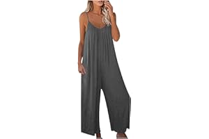 HAOLEI Combinaison Femmes D'éTé Col Carré Sans Manches Jumpsuit Grande Taille PlisséE Salopette Avec Poches Couleur Unie Playsuit Pantalon
