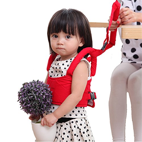 D-Mcark Baby Walker Toddler Walking Assistant Aid Safety Harness Wide Strap Rein with Stick Handle Velcro Backpack for Boys and Girls Red