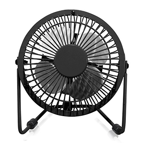 Mini Ventilator USB leise Computer Tischventilator Schreibtisch Lüfter Glamouric Tragbarer Windmaschine 4 Zoll 360°Drehbar anschluss Gehäuse Rotorblätter aus Metall Fan Für Büro Laptop (Schwarz) - 2