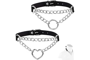 Lushly 2 Stück schwarze Halskette Punk, Leder, Rock, Halskette, schwarz, Gothic, Damen, Halsreif, Schlüsselbein, Punk-Stil, Halsband, Punk, Leder, verstellbar, für Halloween-Party im Club, Leder +