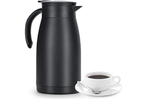 Olerd Thermos da 1 l, in acciaio inox, a doppia parete, per caffè, tè, acqua, bevande (nero)