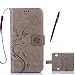 Produktbild LG F60 Hülle, LG F60 Schutzhülle, Alfort 3 in 1 Lederhülle Fashion Design Premium PU Leder Hohe Qualität Tasche Case Cover Kasten Abdeckung Wallet für LG F60 / D390N / D392 4.5" Smartphone Funktion Standfunktion Unterstützte Telefone und Magnetverschluss mit Schmetterling ( Grau ) + Alfort Schwarz Stylus Pen