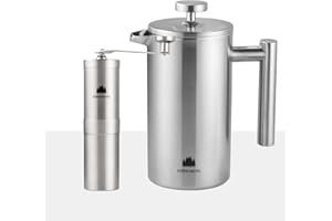 ‎GROENENBERG Groenenberg Zestaw ekonomiczny 5 | French Press Thermo + ręczny młynek do kawy | ekspres do kawy + ręczny młynek do kawy z wysokiej jakości stali nierdzewnej