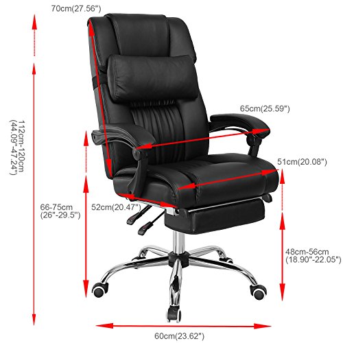 Voilamart Black Ergonomic PU Leather Extra Padded Office Reclining Swivel Chair Executive Computer Desk Chair High Back Style Armchair with Foot Rest and Back Cushion - Image 3