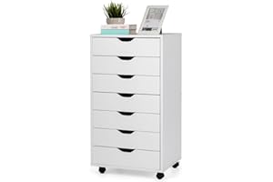CASART Rolling File Cabinet, 5/7 Drawers Freestanding Storage Organizer Cupboard on Wheels, Home Office Lateral Filing Chest (White, 7 Drawers)
