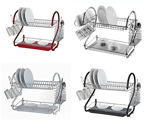 2 Etagen chrom Teller Schale Besteck Tasse Abtropfgestell Abtropfschale Teller Halter NEU rot - 3