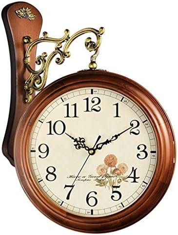 KYDJ 20-Customs double-sided Lounge The Bedrooms clocks Creative Silent Clock Simple Fashion Quartz Watch Rollsnownow (Color color of wood)