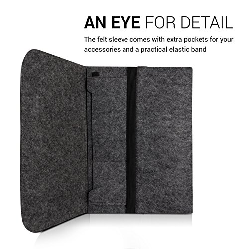 kwmobile Laptoptasche Filz Sleeve für Microsoft Surface Book – Notebook Tasche Schutzhülle Laptop Case Hülle in Dunkelgrau mit Innentaschen - 4