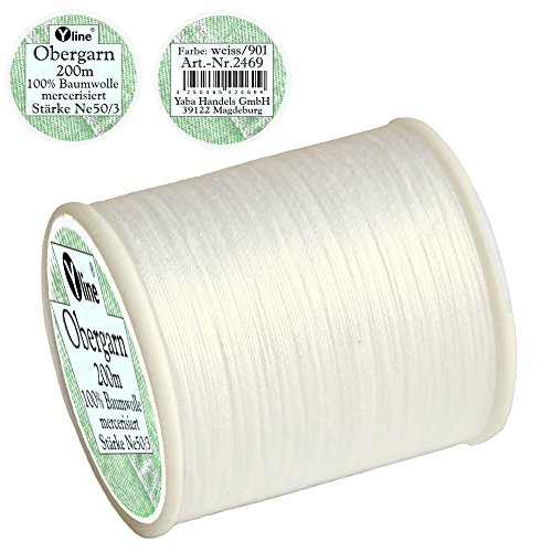 1 Stück Spule a. 200m Obergarn, Baumwoll - Nähfaden, weiß, Ne 50/3, für die Nähmaschine Nähgarn Garn, 2469