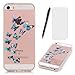 Produktbild Lotuslnn iPhone 5/5S/SE Hülle, [Bleu papillon]Light and dick TPU Silikon Transparent Case für iPhone 5/5S/SE (Schutzhülle+ Stylus Stift+Tempered Glass Protective Film)