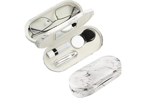 MULOVE Étui Double pour Lunettes et Lentilles de Contact - 2 en 1 Portable avec Marbre, Multifonction, Durable, Compact - Kit de Rangement Blanc
