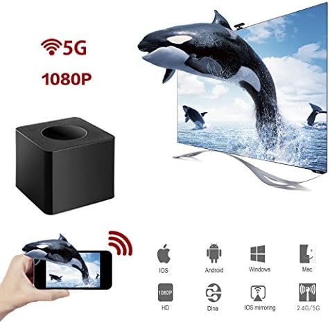 5G HDMI RJ45 WiFi display Dongle with LAN AV Speaker, Aappy Wireless 1080P Mini Display Receiver with AV Output and Marquee Light HDMI TV Miracast DLNA Airplay for IOS/Android/Windows/Mac (Black 2)