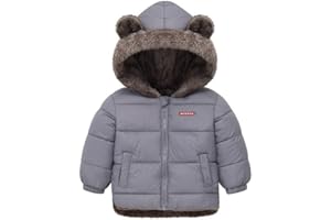 LIKCAISA Kids Boys Girls Winter Coats Hooded Down Thicken Jackets with Cute Ear Toddler Baby Boys Girls Warm Fleece Coat Kids Baby Winter Clothes