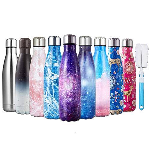 HGDGears Bottiglia Acqua in Acciaio Inox - Senza BPA, Borraccia Termica Isolamento Sottovuoto a Doppia Parete, Borracce per Bambini, Scuola, Sport, All'aperto, Palestra, Yoga (500ml, Blu Stellato)...