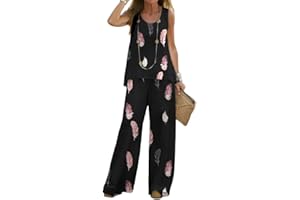 shownicer Ensemble Femme Elegant Pantalon Été Costume 2 Piece Lâche Imprimé sans Manches Camisole Vintage et Pantalon Décontracté Casual Survêtement Suit