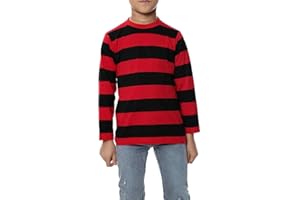 FAIRY BOUTIQUE Adults Unisex Crew Neck Red and Black Striped Jumper Kids Fashion Parties Fancy Tee Top T-Shirt