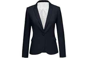 Roskiky Traje de chaqueta de solapa para mujer, con un botón, para trabajo, oficina, bolsillos, chaqueta