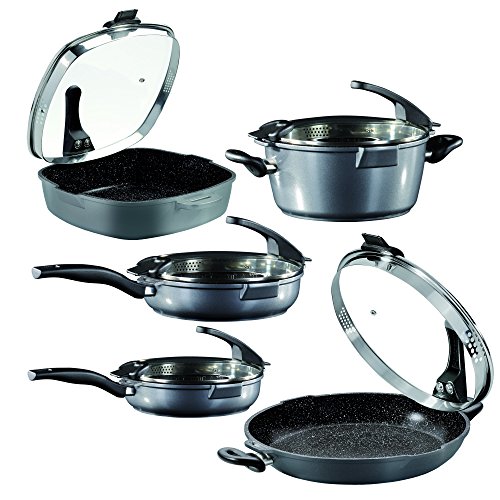 Preisvergleich Produktbild STONELINE FUTURE Kochgeschirr-Set, mit Siebglasdeckeln, induktionsgeeignet (10tlg, grau)