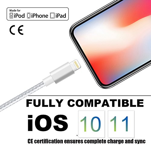 Cable Chargeur iPhone IMITOR Cable Lightning Lot DE 3 2m en Nylon Tress   Cordon Certifi   CE pour iPhone X 8 8 Plus 7 7 Plus 6 Plus 6s 6 5S 5 iPad Ai