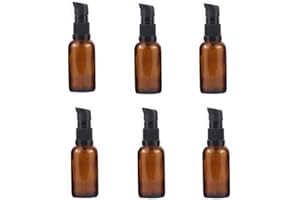 BAMBOOPACK 6 x 30 ml bernsteinfarbene Glas-Lotion-Flaschen, leer, nachfüllbar, Kosmetik, Make-up, Reisegröße, Pumpspender, Behälter für Aromatherapie, ätherische Öle, Hautpflege, Toilettenartikel