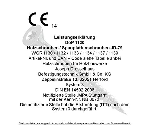 Dresselhaus JD-79 – Universalschraube mit Senkkopf und Fräsrippen, I-Stern/Teilgewinde, 4 x 40 mm, 1000 Stück, Galvanisch verzinkt gelb Chromatiert, 0/1137/021/ 4,0/ 40/ /03 - 4