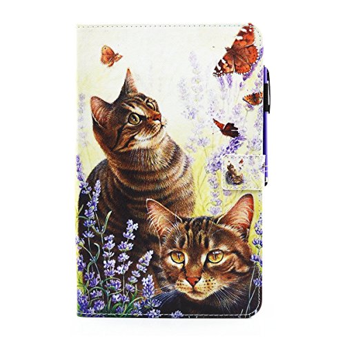 Galaxy Tab A 10.1 2016 T580N T585N Hülle,Galaxy Tab A 10.1 Lederhülle Hardcase,Ekakashop Ultradünn Bunt Katze und Schmetterling Muster Painting Smart Ständer Cover im Bookstyle Kunstleder Schutzfolie Schutzhüllen Flip Case Tasche Etui mit Magnetverschluss Wallet Kreditkarte Card Holder Slot für Samsung Galaxy Tab A 10.1 Zoll (2016 Version SM-T580N SM-T585N) + 1x Kostenlos Ständer (Farbe zufällig) - 2
