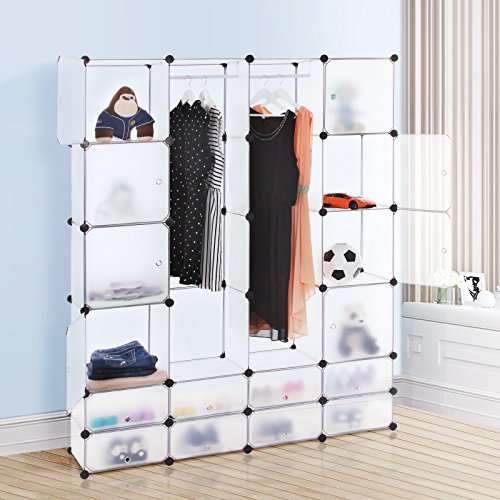 Songmics Kleiderschrank Garderobenschrank Steckregalsystem mit Schuhregal/2 Kleiderstange Kapazität 960L Weiß 180 x 145 x 37 cm LPC42W - 2