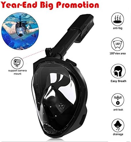 HEROUNION® Foldable Breath Tube Snorkeling Mask Full Face Diving Mask,180°Wide View Anti-fog Anti-leak Portable snorkel Mask For Kids And Adults(Black S/M)