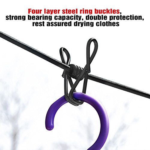 Flexible Wäscheleine mit 12 beschichteten Klammern,180-360cm, KKtick Super Praktisch auch für Reise Urlaub Outdoor Camping (schwarz) - 7