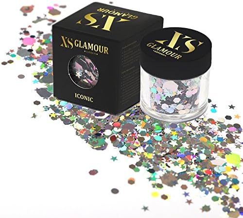 XS Glamour - ICONIC Silver Extra Chunky Glitter ✮ 8g COSMETIC GLITTER ✮ Festival Glitter ✮ Sparkle ✮ Face Glitter ✮ Body Glitter ✮ Hair Glitter ✮ Nail Glitter