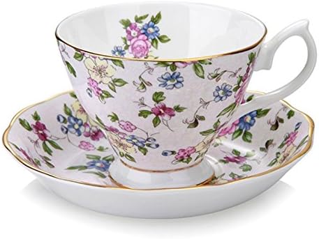 RayMoon English Garden Antique Floral Coffee Cup and Saucer Set Shivering