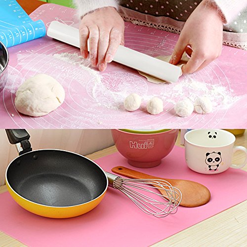 ilauke DIY Silikonpad Teigmatte 50*40cm mit Größe Zeichnen und Teigroller Rolling Pin 33cm Ausrollstab Silikon-Arbeitsmatte Fondant ausrollen Tortendeko Ausstecher Ausstechform Modellierwerkzeug (set rosa) - 6