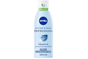 NIVEA 2-in-1 Refreshing Milk & Toner (200ml), Face Cleanser with Vitamin E and Hydramine, Deeply Cleanses, Tones, and Intensively Moisturises Skin, Make-Up Remover