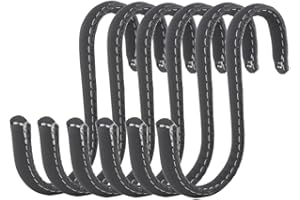 Brute Strength - Ganci a forma di S avvolti in pelle pieno fiore - 6 pezzi - grigio - ganci in metallo in acciaio inox per cucina - ganci in pelle - ganci in pelle s