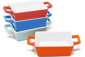 Joeji's Kitchen Cocotte Monoporzione da Forno - 4pcs pirofila da forno in ceramica - Stampi in per Cottura Smaltata Mini per Torte, Lasagne