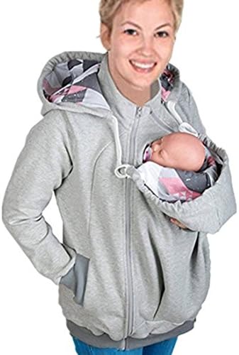 Outgobuy Women's Maternity Kangaroo Hoody Sweatshirt For Baby Carriers(Choose One Size Up) (Grey, M)