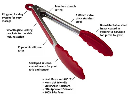 Bekith grillzangen Grillzange Edelstahl Hitzebeständige Küche Gourmetzange aus 100% Lebensmittelqualität Silikon - 4
