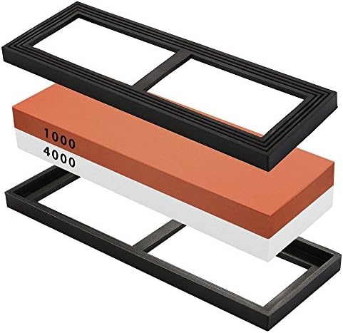 Knife Sharpening Stone, ATKKE 2 in 1 Grit 1000/4000 Whetstone Knife Sharpener Waterstone, 2 Non-Slip Silicone Base included, Best for Kitchen, Outdoor & Survival Knife HG23