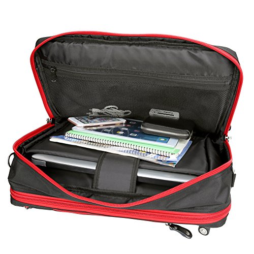 Laptop Rucksack, Evecase 17.3 Zoll Universal 3-Way Rucksack / Umhängetasche mit Laptopfach, Akteneinteilung, Zubehörfächer, Verdeckbare Gurte, Gepäckschloss – Schwarz / Rot - 5
