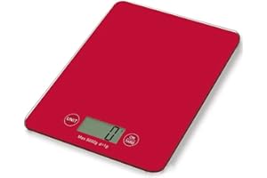 ANIMALUJOS BONDIBUY Bascula Cocina Digital, Balanza Cocina hasta 5 Kg, Bascula Cocina, Balanza de Cocina, Batería 2032 Incluida (ROJO, Vidrio templado)