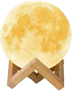 Krevia Wireless Moon Table Lamp | Night Lamps for Bedroom | Warm Light Home Decoration | Latest Bedside Lights Bedroom | Portable Rechargeable Shades with Stand | 7 Color Changing with Touch (15 Cms)