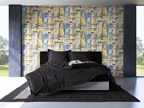 NEWROOM Tapete Bunt Papiertapete Natur Holz,Schrift,Städte,Städtenamen schöne moderne und edle Design Optik , inklusive Tapezier Ratgeber - 4