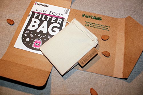 NUSSMILCHBEUTEL aus NATUR HANFFASER – Original NECTARBAR (Eco) – Premium RAW FOOD FILTER BAG – Filterbeutel mit Anleitung für vegane Nussmilch wie Mandelmilch als Passiertuch und Seiher für Säfte, Sprossen, Entsaften, Tempeh - 2