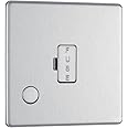 BG Electrical Unswitched Fused Spur Connection Unit with Flex Outlet, Double Pole, Screwless Front Plate, Slim Profile, Premium Flatplate, Brushed Steel, 13A, FBS55