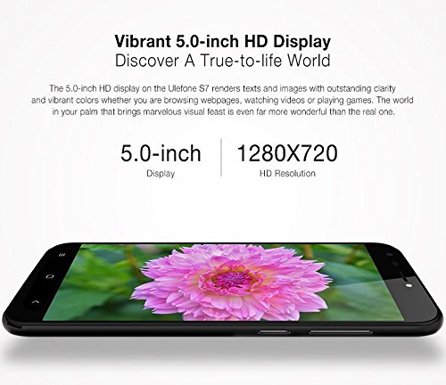Ulefone S7 - 5,0 Zoll Android 7.0 3G Smartphone, Triple-Kamera (5MP + 8MP + 5MP), 1,3 GHz Quad Core 1 GB RAM 8 GB ROM Corning Gorilla Glass 3 - Schwarz