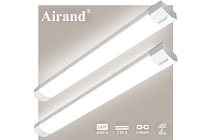 AIRAND 2 Pièces Neon Led Barre 60cm Reglette Led Tube 18W 1800LM Luminaire Plafonnier Etanche IP66 Éclairage Plafond Lampe Blanc Naturel 4000K Lumiere pour Garage Cuisine Bureau Atelier Intérieur Extérieur