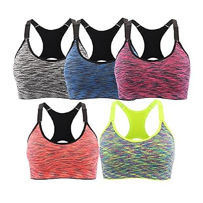 INIBUD Brassière Sport Femme Lot de 5 Soutien-Gorge de Sport Space Dye Seamless Sans Couture Sans Armature (L, 5pcs)