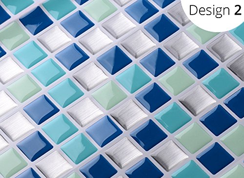 4er Pack 25,3 x 25,3 cm Wandaro 3D Fliesenaufkleber W3329 große Auswahl für Küche Bad Fliesenfolie selbstklebend Wandaufkleber blau türkis silber Design 2 - 2
