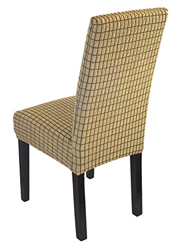 SCHEFFLER-HOME Nelly Stuhlhusse 1 Stück, Stretch-Stuhlbezug elastische moderne Husse, Dekoration Stuhl-Abdeckung aus Elastik-Stoff mit Gummiband für universelle Passform, bi-elastic Spannbezug, elegant und weich – Beige - 3